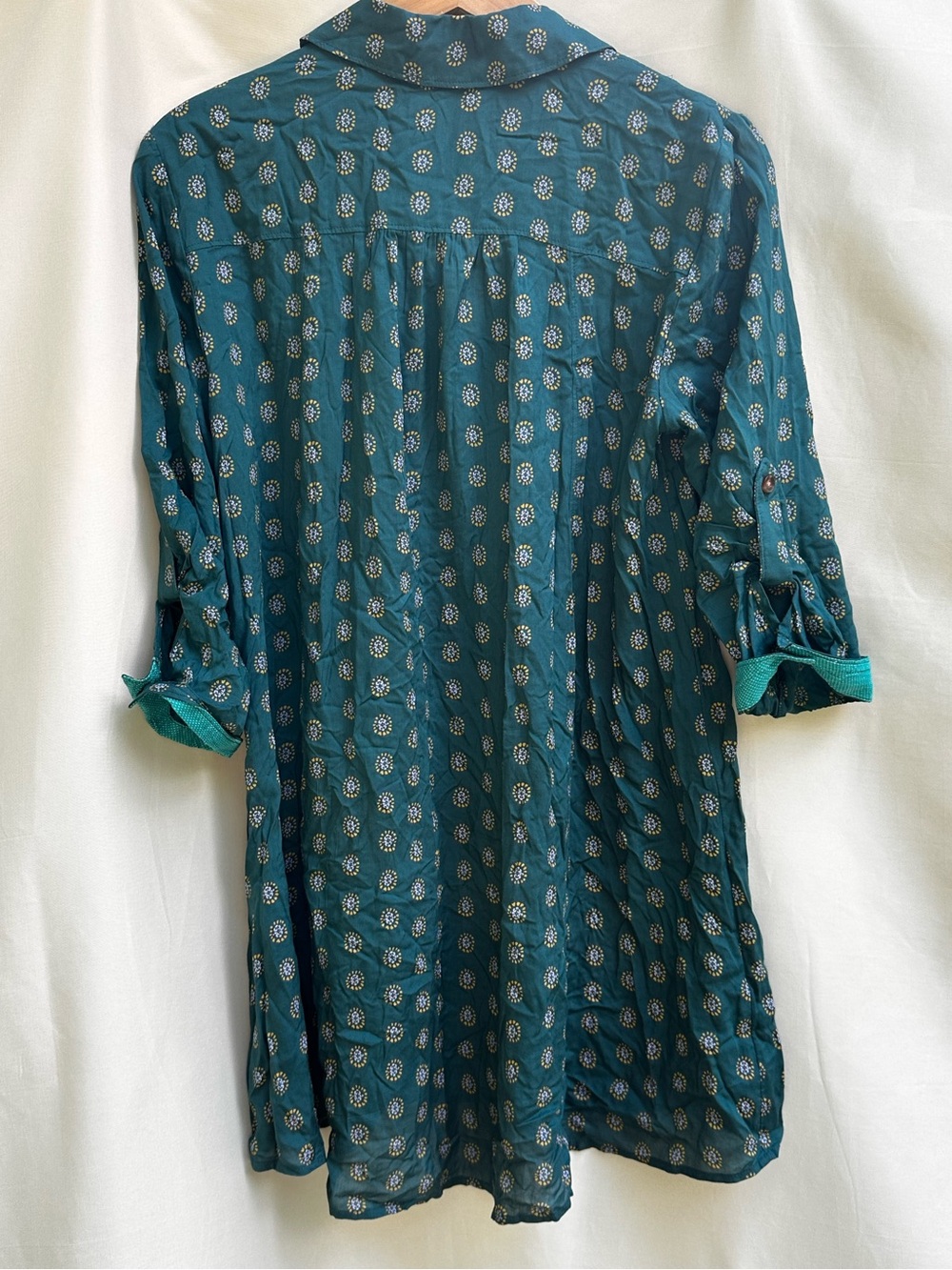 Anthropologie Maeve Teal Printed Button-Down Tunic - Picture 3 of 5